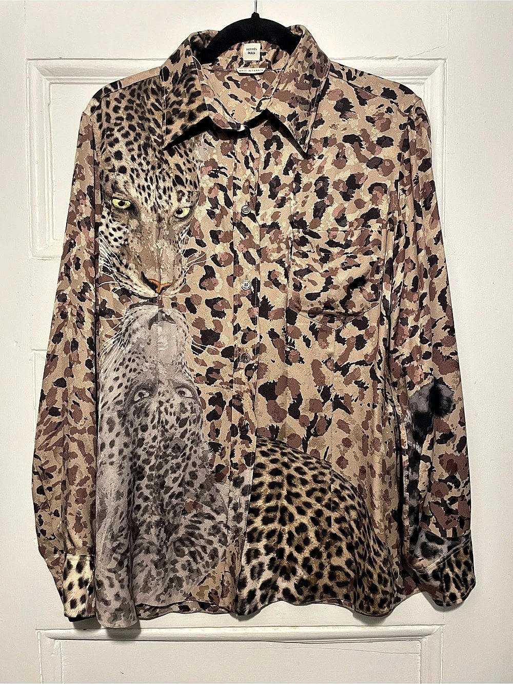 Hermès Silk Leopard Print Button Down Size 42 Like New